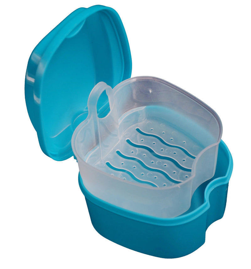 Denture Bath Box Case Dental False Teeth Storage Box with Hanging Net Container