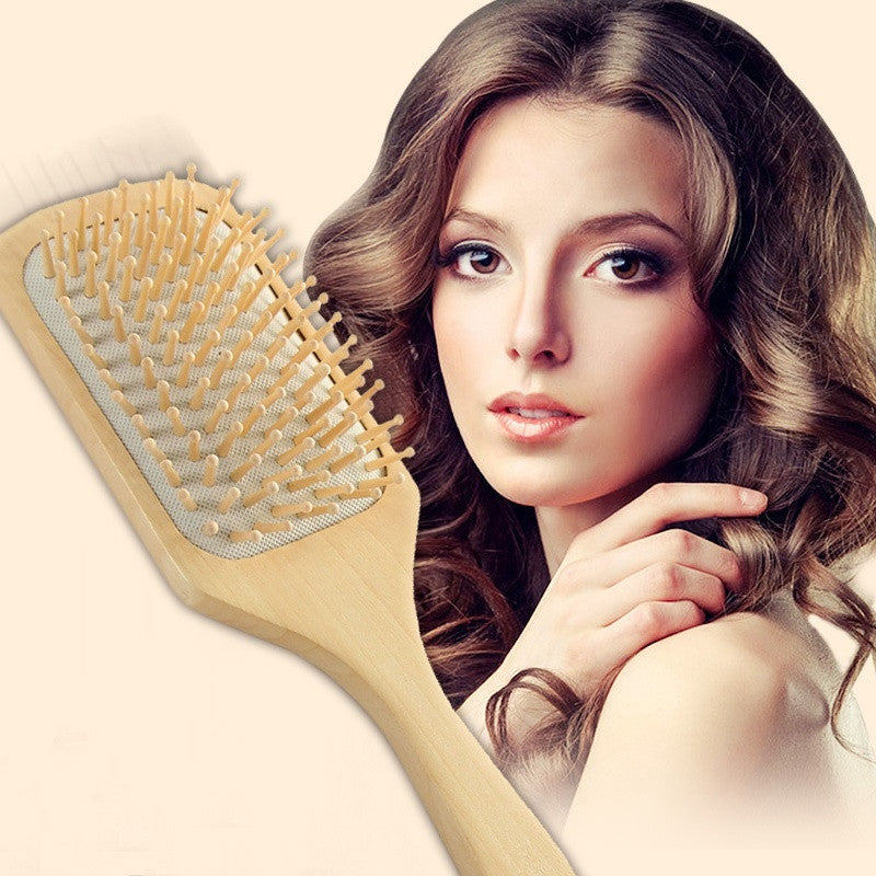 1 X Female Wooden Combs Paddle Brush Wood Hair Care