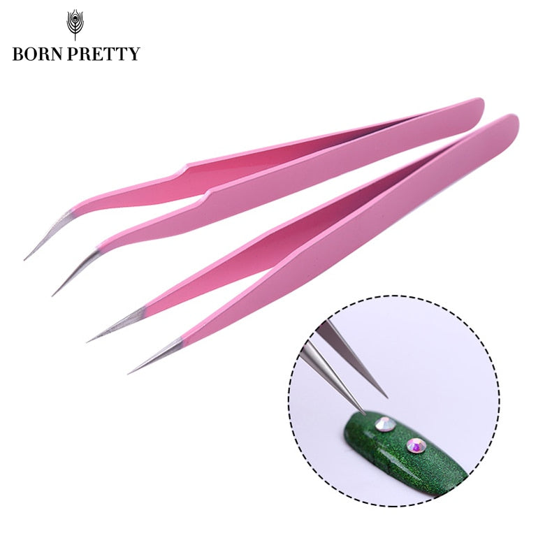 1pc Stainless Steel Pink Straight / Curved Nail Tools Eyelash Extension Tweezers Nippers Pointed Clip Set Makeup Tools #20653
