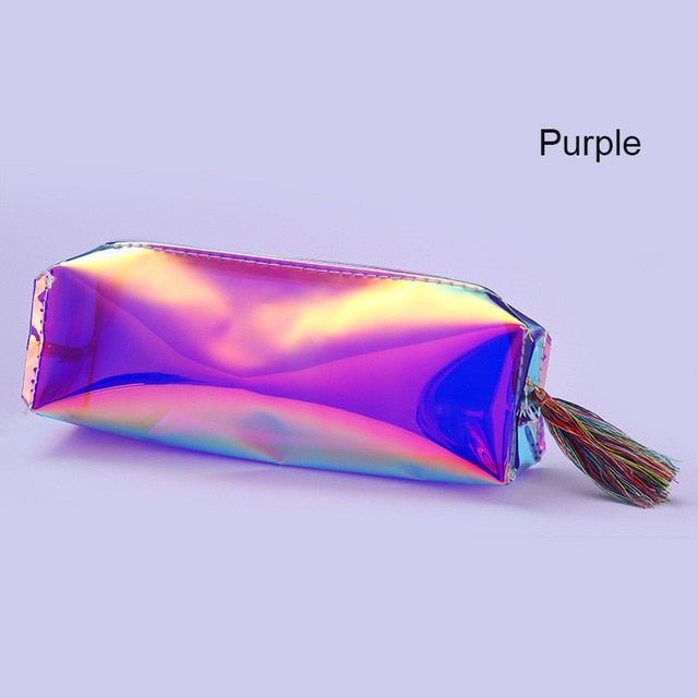 Holographic Makeup Cosmetic Empty Bag Colorful Transparent Organizer Case Toiletry Pouch Storage Zipper Handbag