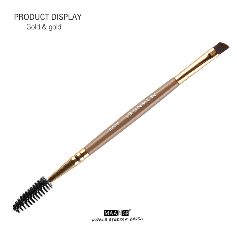 Duo Brow Makeup Brush Wood Handle Double Sided Eyebrow Flat Angled Brushes