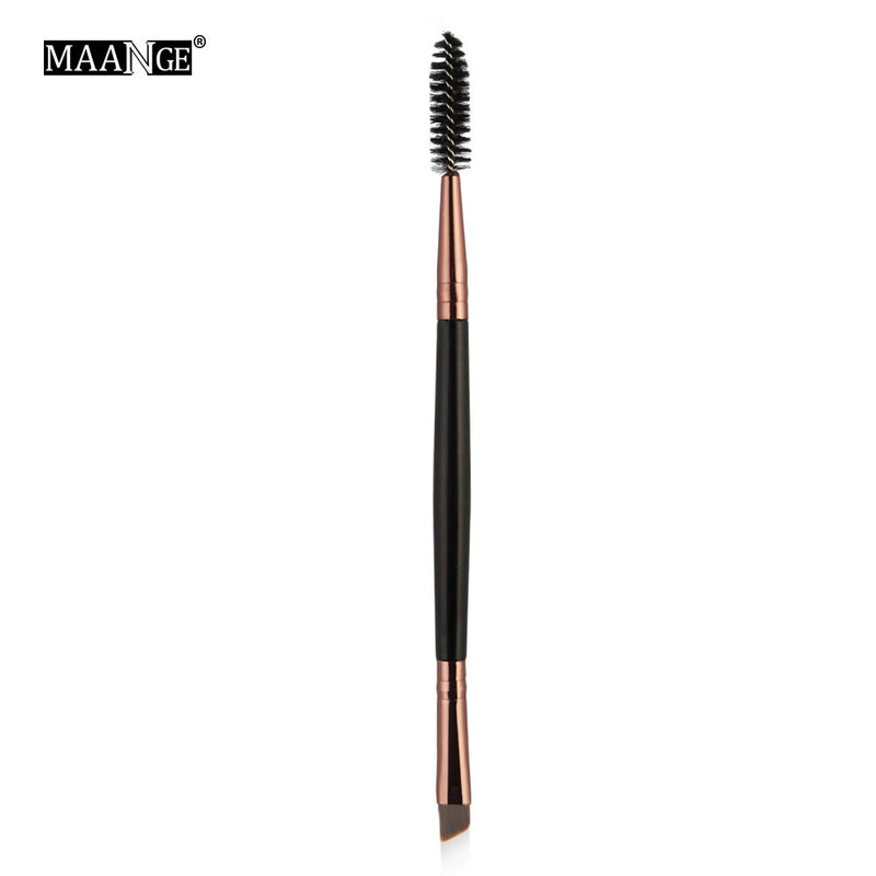 Duo Brow Makeup Brush Wood Handle Double Sided Eyebrow Flat Angled Brushes