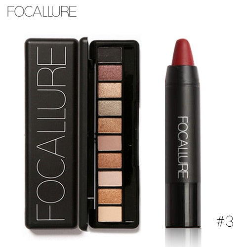 FOCALLURE 2pcs Makeup Kit Matte Lipstick Lips Eyeshadow Makeup Set Powder Eye Makeup Sexy Lipstick Blusher Tool Kit Daily Use