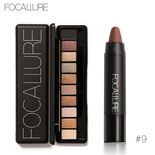 FOCALLURE 2pcs Makeup Kit Matte Lipstick Lips Eyeshadow Makeup Set Powder Eye Makeup Sexy Lipstick Blusher Tool Kit Daily Use