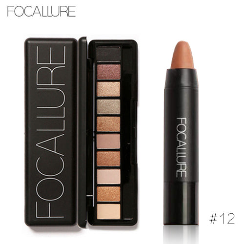 FOCALLURE 2pcs Makeup Kit Matte Lipstick Lips Eyeshadow Makeup Set Powder Eye Makeup Sexy Lipstick Blusher Tool Kit Daily Use