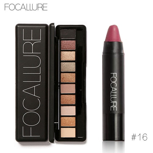 FOCALLURE 2pcs Makeup Kit Matte Lipstick Lips Eyeshadow Makeup Set Powder Eye Makeup Sexy Lipstick Blusher Tool Kit Daily Use