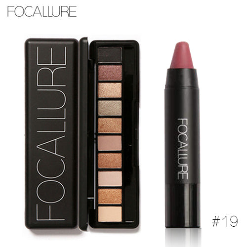 FOCALLURE 2pcs Makeup Kit Matte Lipstick Lips Eyeshadow Makeup Set Powder Eye Makeup Sexy Lipstick Blusher Tool Kit Daily Use