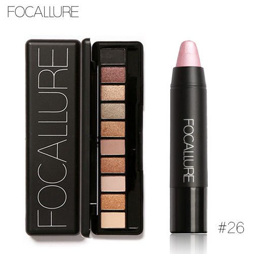 FOCALLURE 2pcs Makeup Kit Matte Lipstick Lips Eyeshadow Makeup Set Powder Eye Makeup Sexy Lipstick Blusher Tool Kit Daily Use