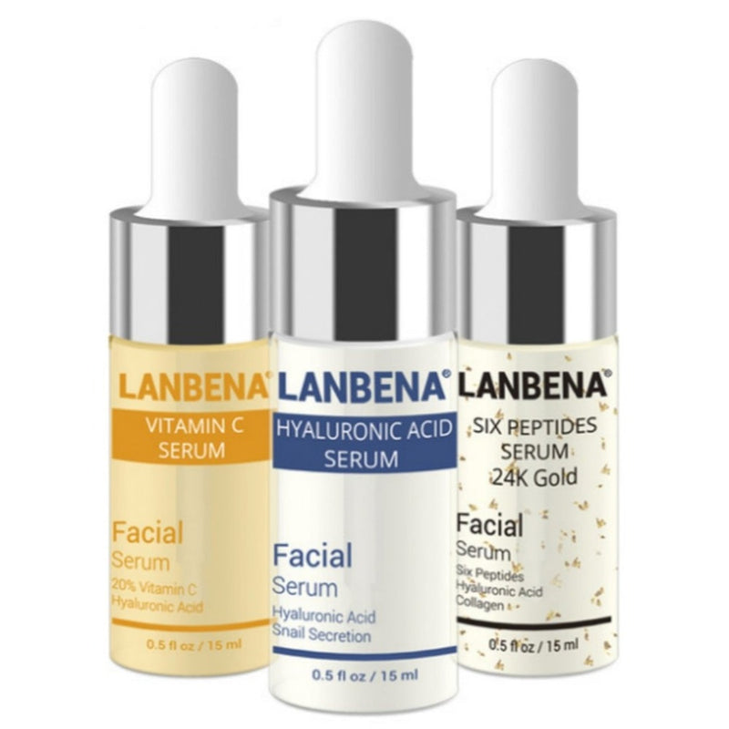 LANBENA 3PCS Facial Serum Set Hyaluronic Acid + Vitamin E + 24K Gold Serum Anti Aging Wrinkle Moisturizing Whitening Skin care