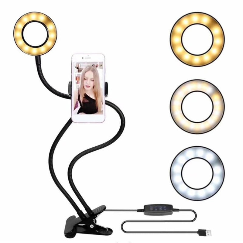 USB Charging LED Selfie Ring Filling Light With Mobile Phone Clip Holder Lazy Bracket Desktop Clamp Eye Care Lamp Toiletry Kits