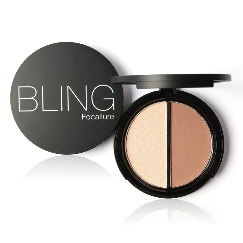 Focallure 2-Color Pressed Powder Blush Blusher Makeup Palette with Mirror Bronzer&Highlighter Contour Shading Powder