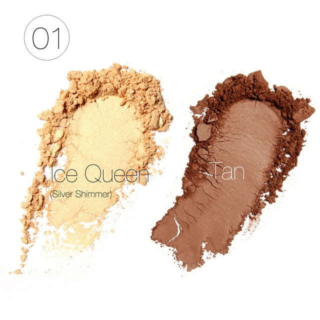 Focallure 2-Color Pressed Powder Blush Blusher Makeup Palette with Mirror Bronzer&Highlighter Contour Shading Powder