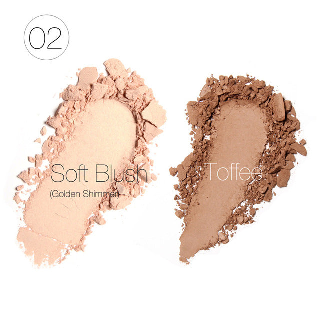 Focallure 2-Color Pressed Powder Blush Blusher Makeup Palette with Mirror Bronzer&Highlighter Contour Shading Powder