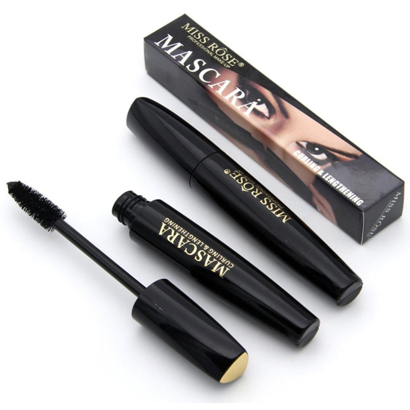 Fashionable Natural Women Black Mascara Long Lasting Waterproof Silk Fiber Lengthening Curling Eyelash Makeup Tools