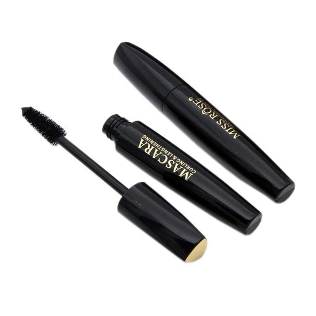 Fashionable Natural Women Black Mascara Long Lasting Waterproof Silk Fiber Lengthening Curling Eyelash Makeup Tools